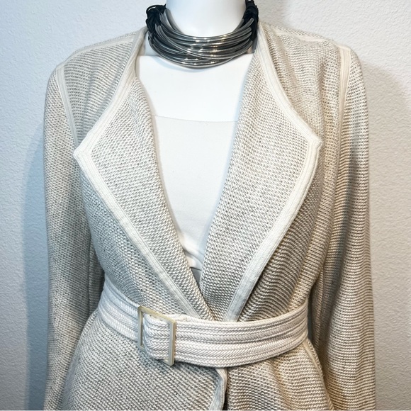 VINCE. Belted Soft Tweed Cotton-Blend Robe Jacket in Cream Beige • Blogger Fav! - Picture 6 of 13